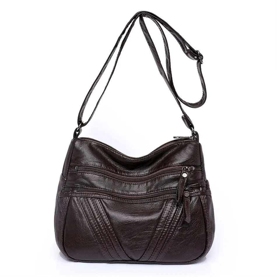 Zipped Leather Sling Bag with Multiple Compartments